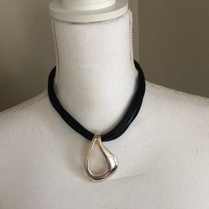 Simon Sebbag black leather and silver necklace